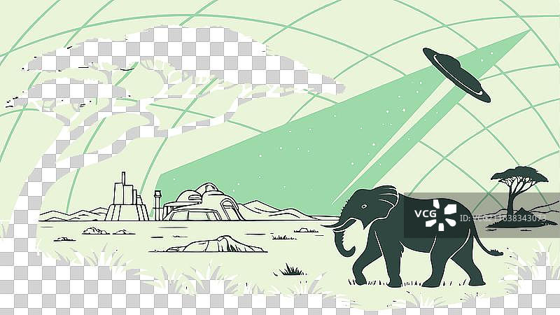 开阔风景中的大象和流星设计图片素材