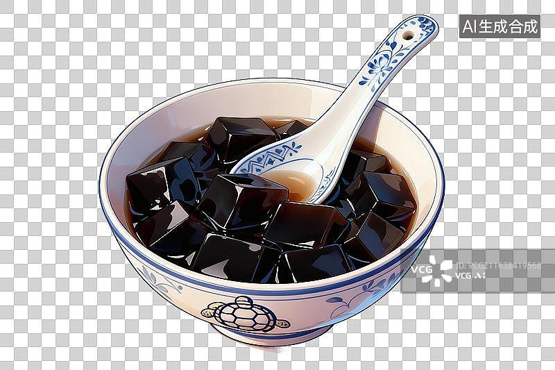 【AI数字艺术】卡通风格，一碗美味的龟苓膏PNG格式的免扣元素图片素材
