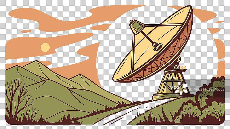 山丘地貌中的卫星天线，远程信号图片素材