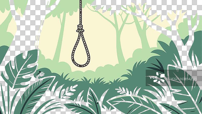 黄昏时分黑暗森林中的空绞刑架，气氛不祥图片素材