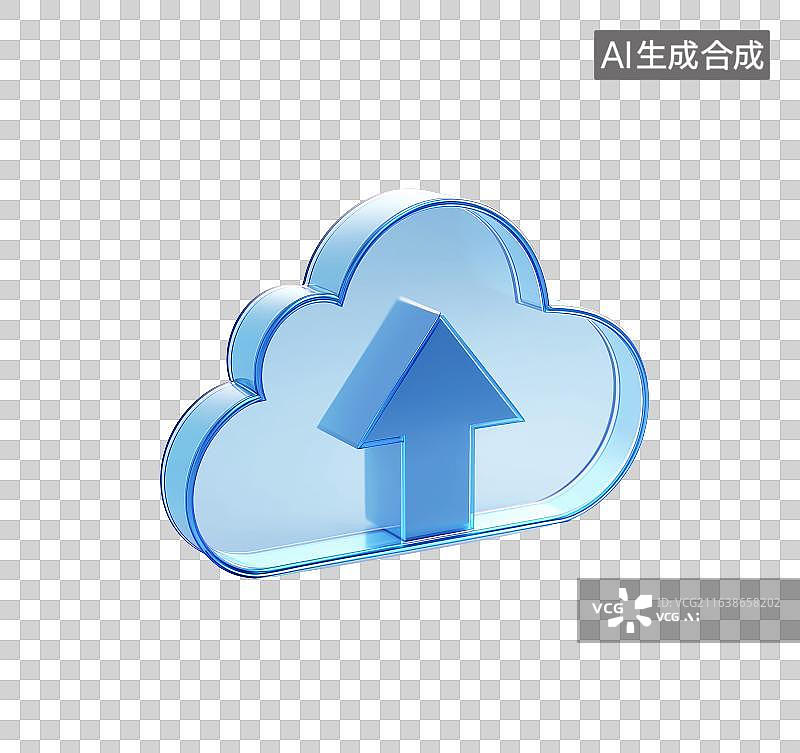 【AI数字艺术】免扣元素玻璃材质带箭头的云团图标图片素材