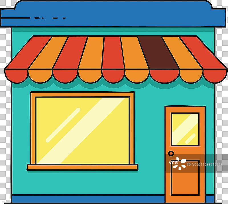 带有彩色条纹遮阳篷的小商店建筑图片素材