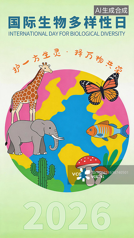 【AI数字艺术】国际生物多样性日宣传海报，物种，生物，动物，植物图片素材
