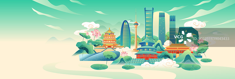 国风北京城市建筑立夏节气矢量插画图片素材