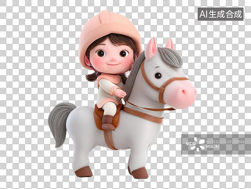 【AI数字艺术】卡通女孩骑着马图片素材