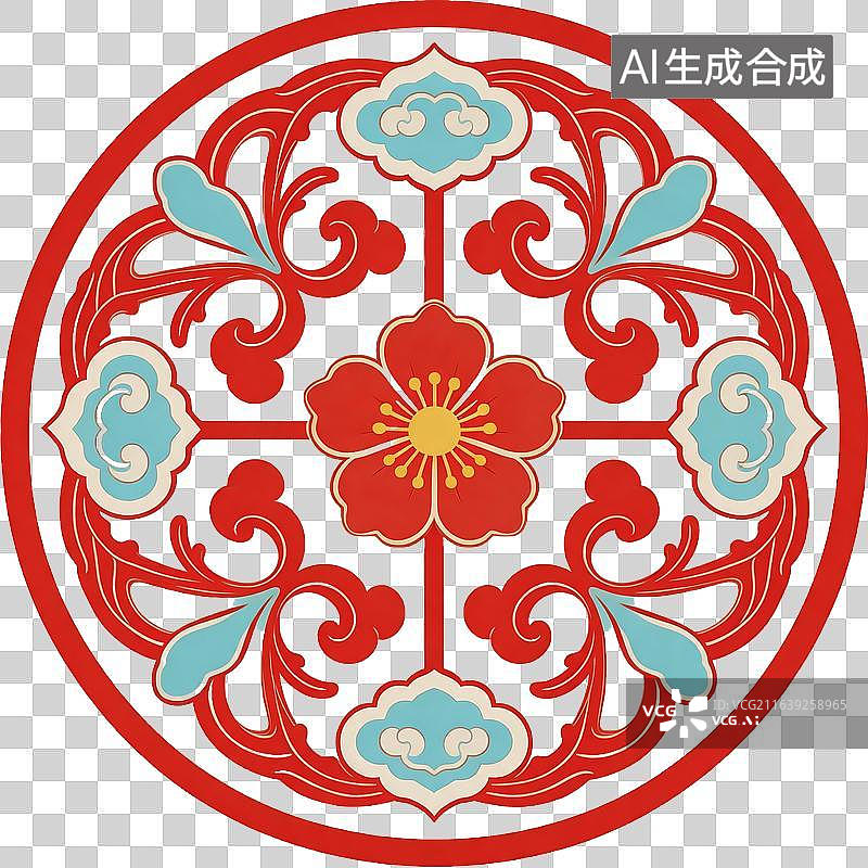 【AI数字艺术】红色圆形花卉纹样图案图片素材