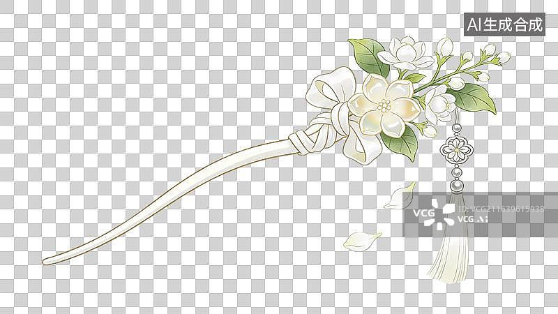 【AI数字艺术】国风古风中式植物花卉步摇发簪图片素材