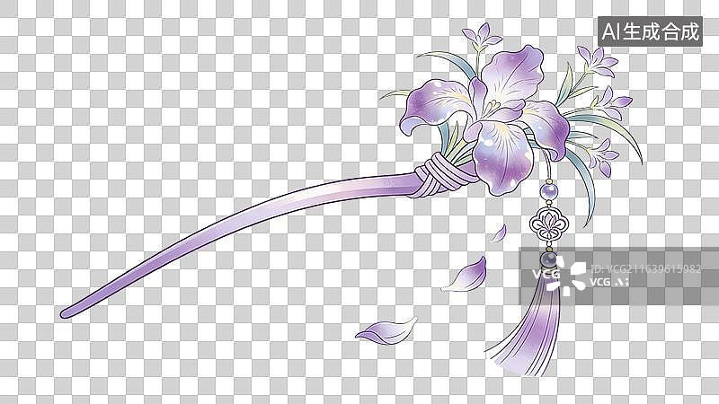 【AI数字艺术】国风古风中式紫色喇叭花植物花卉步摇发簪图片素材