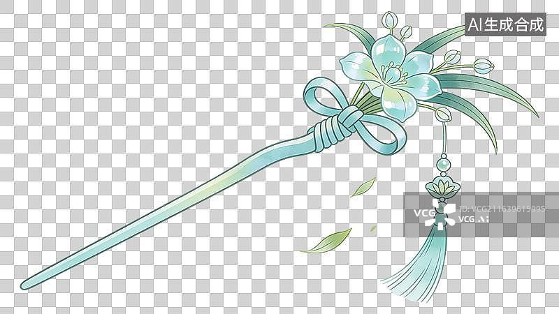【AI数字艺术】国风古风中式植物花卉步摇发簪图片素材