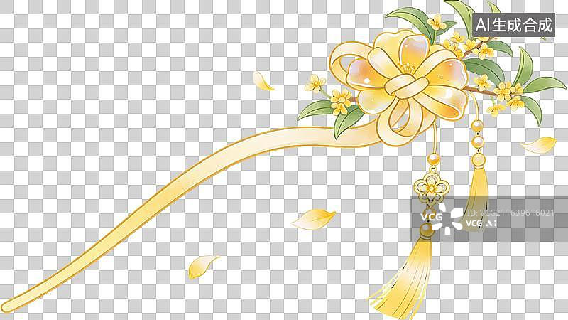 【AI数字艺术】国风古风中式桂花植物花卉步摇发簪图片素材