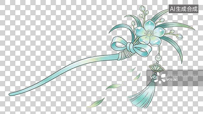 【AI数字艺术】国风古风中式植物花卉步摇发簪图片素材