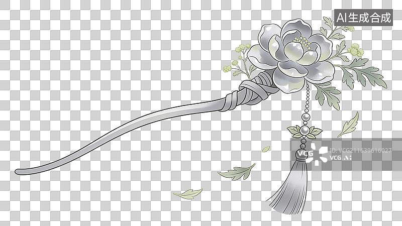 【AI数字艺术】国风古风中式植物花卉步摇发簪图片素材
