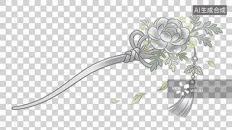 【AI数字艺术】国风古风中式植物花卉步摇发簪图片素材