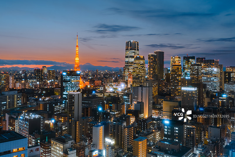 日本东京城市天际线繁华高密度商务区夜景图片素材