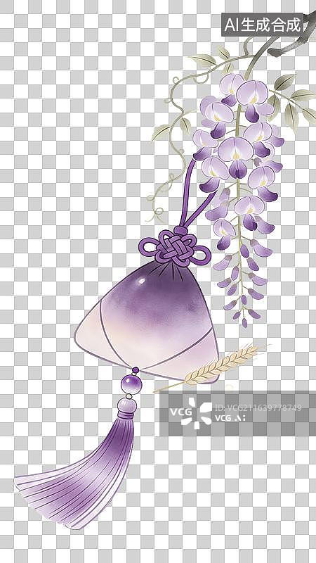 【AI数字艺术】国风古风中式紫藤花植物花草香囊图片素材