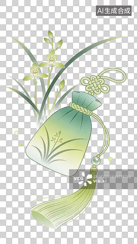 【AI数字艺术】国风古风中式兰草植物花草香囊图片素材