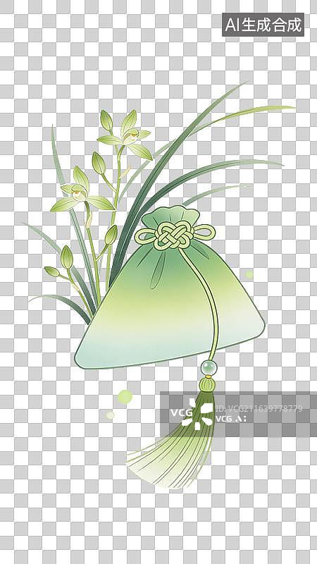 【AI数字艺术】国风古风中式兰草植物花草香囊图片素材