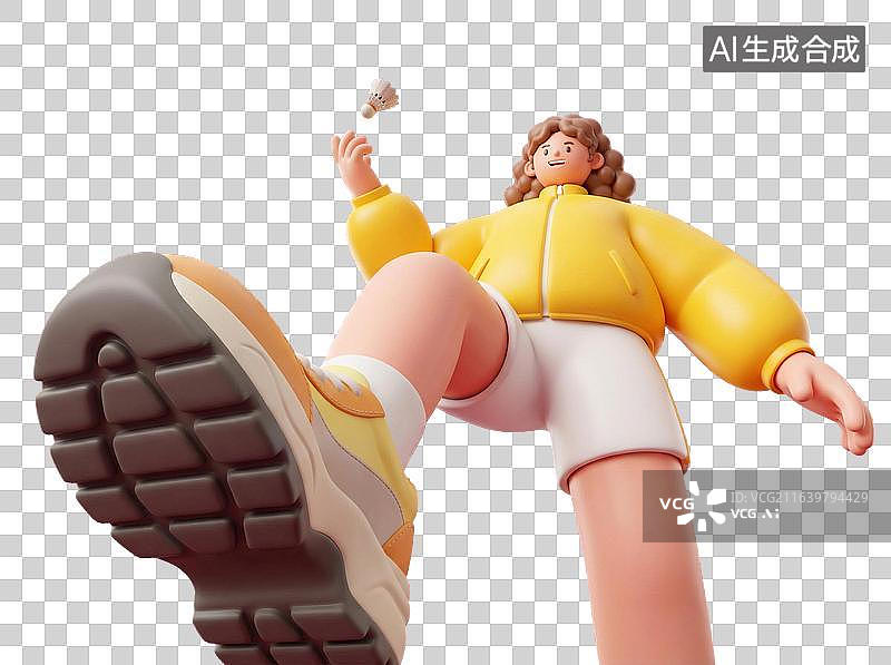 【AI数字艺术】穿黄色外套的女孩踢羽毛球动态插画图片素材