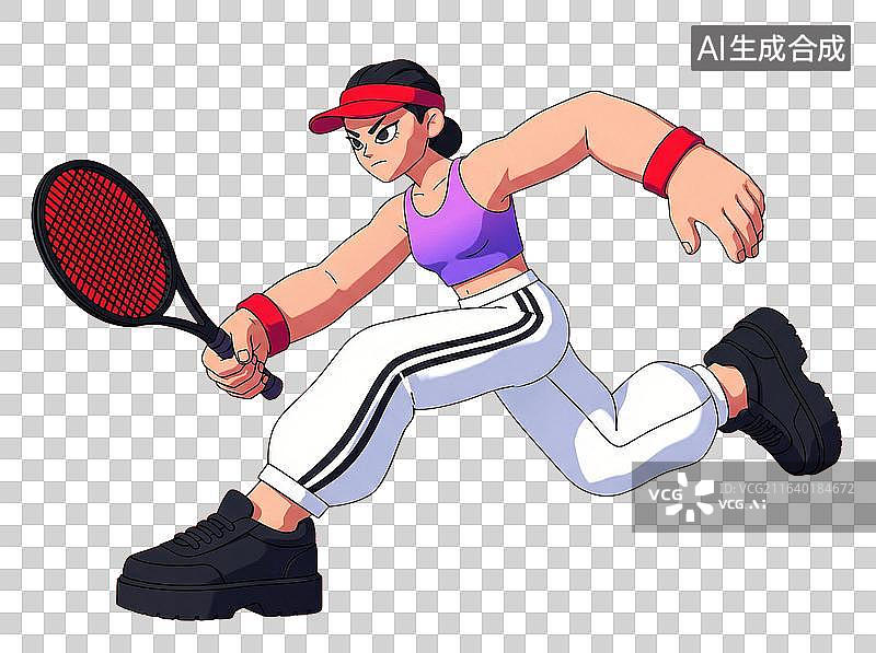 【AI数字艺术】女性网球运动员挥拍击球动态插画图片素材