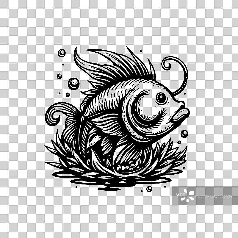 一只异想天开的黑白鱼浮现出来图片素材