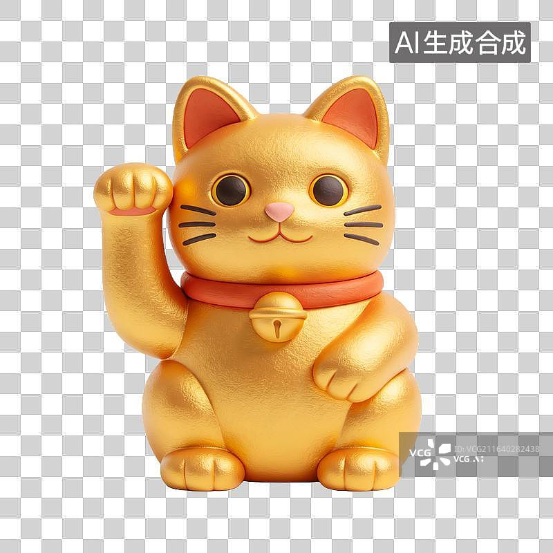 【AI数字艺术】金色招财猫摆件国风装饰图片素材
