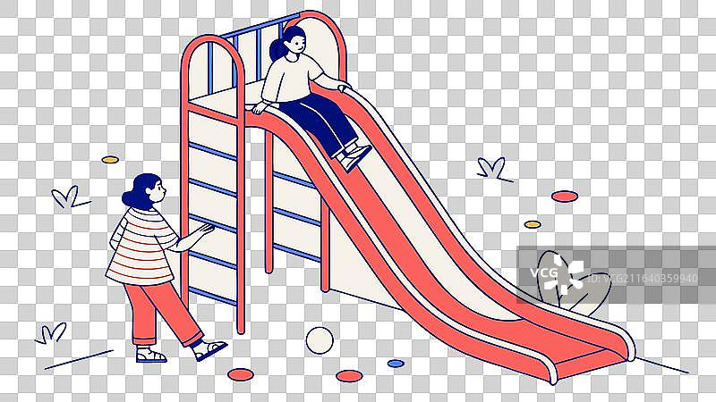 象征性的孩子在游乐场滑梯上滑下图片素材