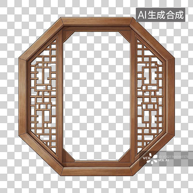 【AI数字艺术】中式木质八边形窗格图片素材