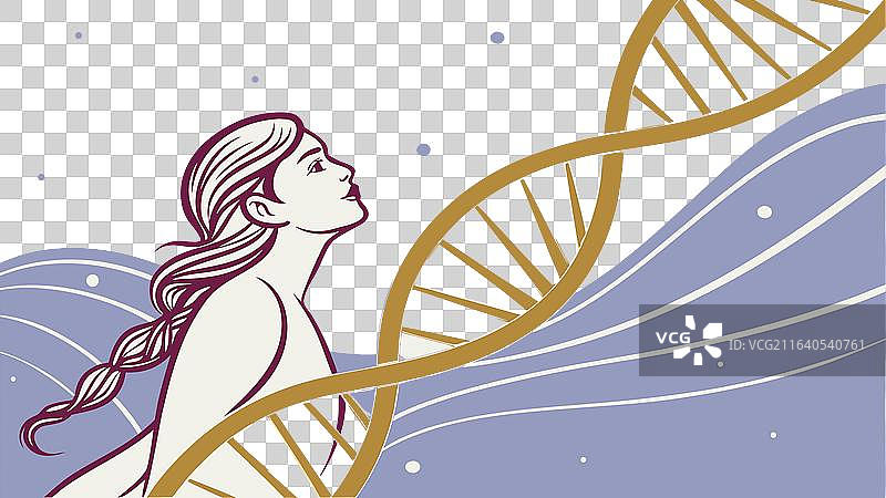 女性与DNA链，人类与遗传学的联系图片素材