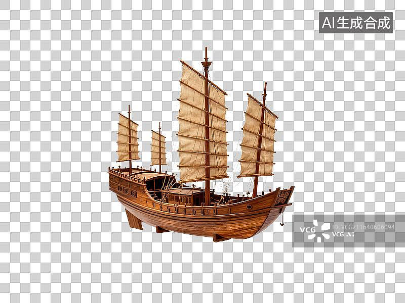 【AI数字艺术】复古中式古帆船手工木质模型图片素材