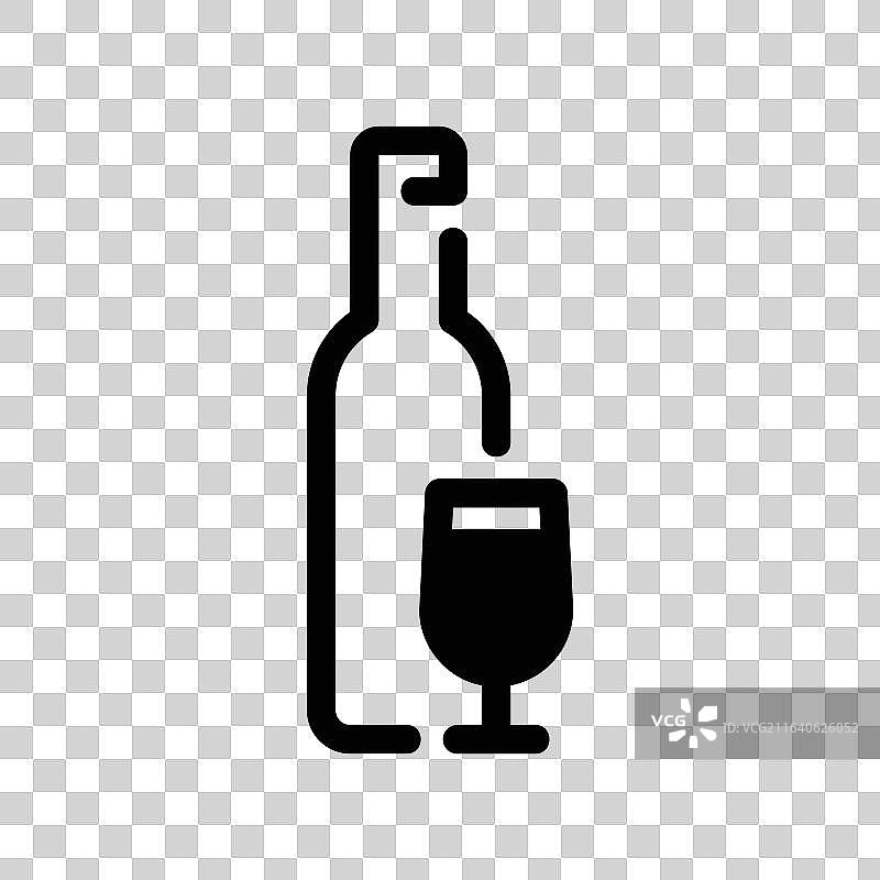 经典的葡萄酒瓶和酒杯黑色图标图片素材