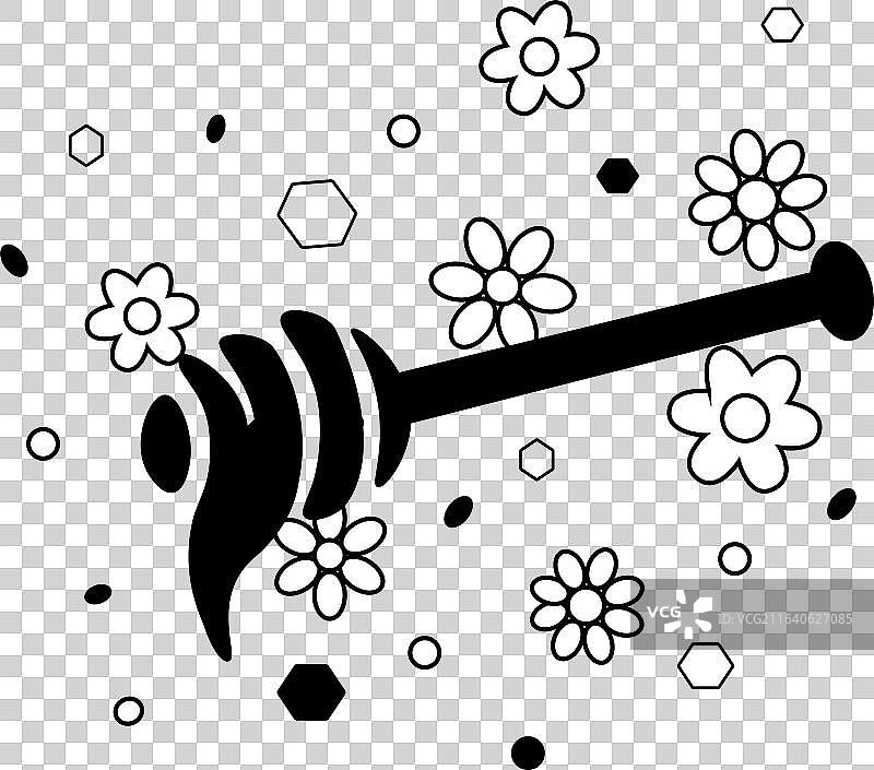蜂蜜搅棒与花卉组成的线条图形图片素材