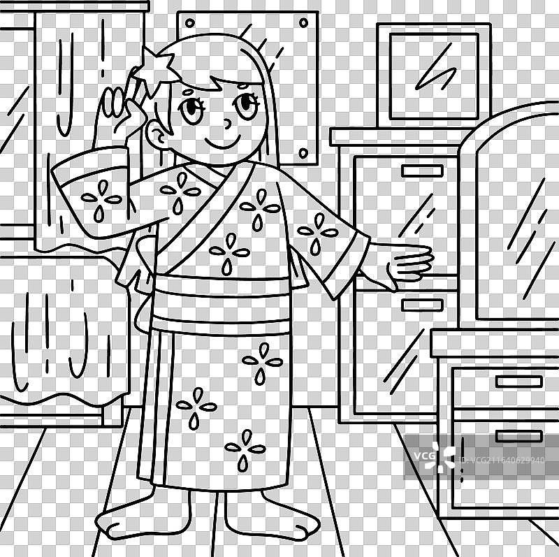 七夕女孩戴上星形发夹，正在上色图片素材