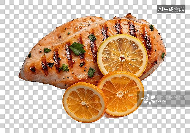 【AI数字艺术】烤鸡胸肉配柠檬片图片素材