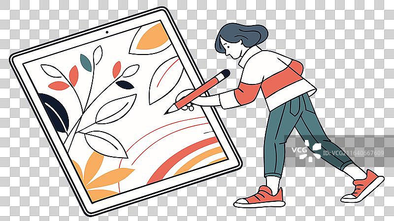 一个人正在平板电脑上绘制数字艺术图片素材