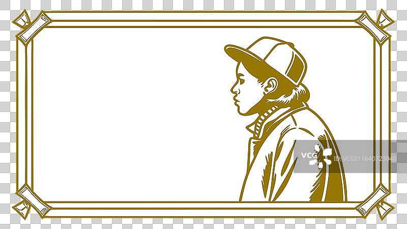 年轻男孩剪影设计的肖像画框图片素材