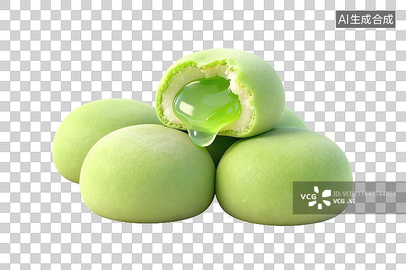 【AI数字艺术】卡通风格，美味诱人的抹茶麻薯PNG格式的免扣元素图片素材