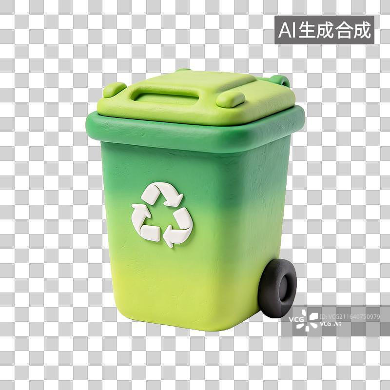 【AI数字艺术】软泥质感绿色可回收垃圾桶图片素材