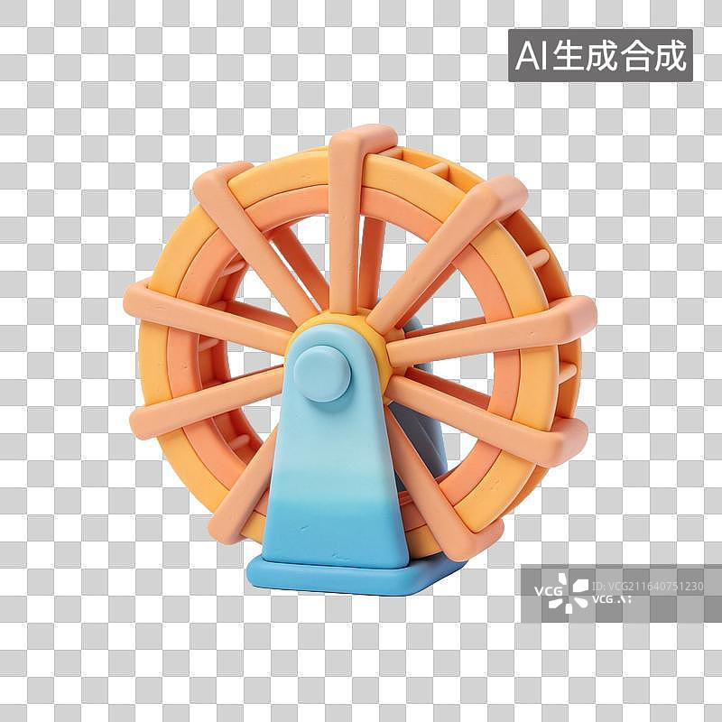【AI数字艺术】软陶质感国风复古水车摆件图片素材
