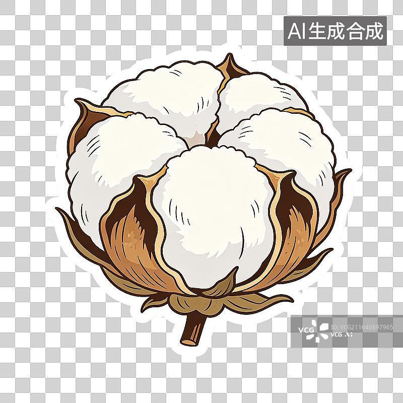 【AI数字艺术】棉花果实贴纸插画图片素材