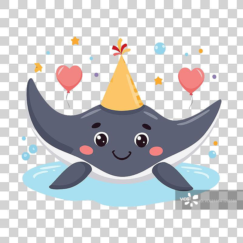 快乐的蝠鲼生日派对与气球图片素材