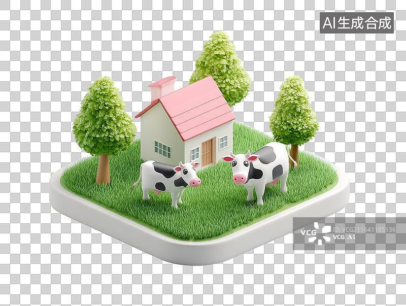【AI数字艺术】迷你卡通房屋和奶牛图片素材