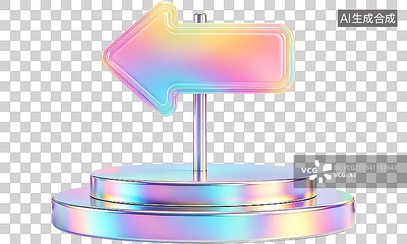 【AI数字艺术】镭射全息3D立体场景电商产品展台 金属抽象几何体梦幻半透明弧形拱门 banner活动海报短视频潮流图片素材