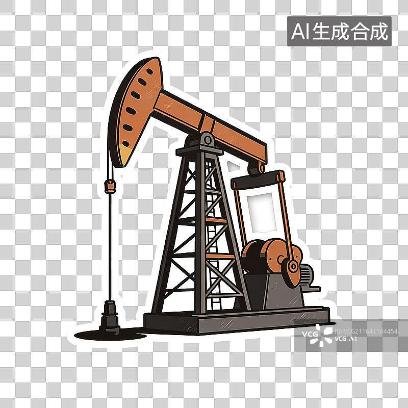【AI数字艺术】卡通抽油机油田开采工业插画贴纸图片素材