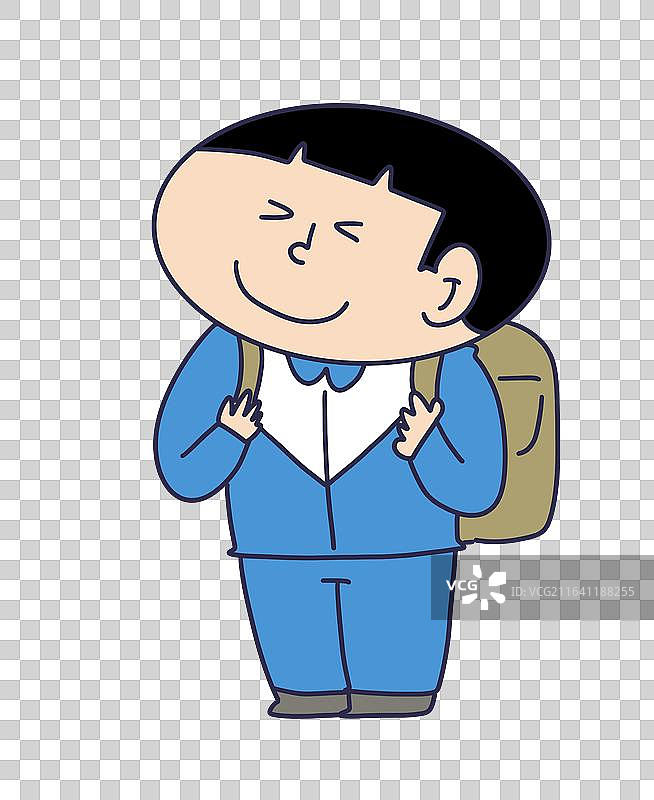 开心站立的穿校服小学生图片素材