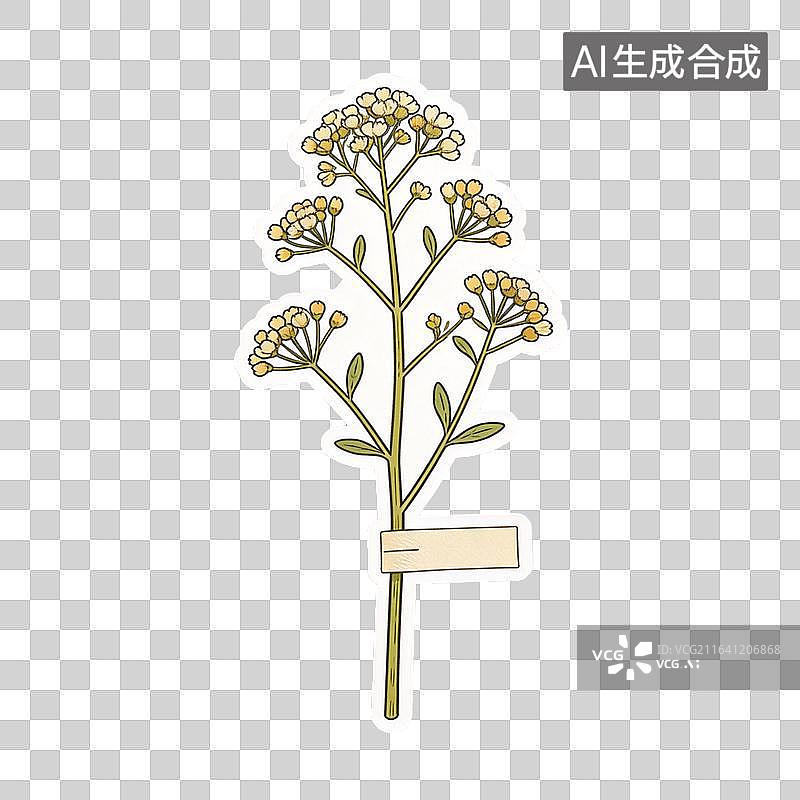 【AI数字艺术】手绘国风干花满天星装饰贴纸元素图片素材