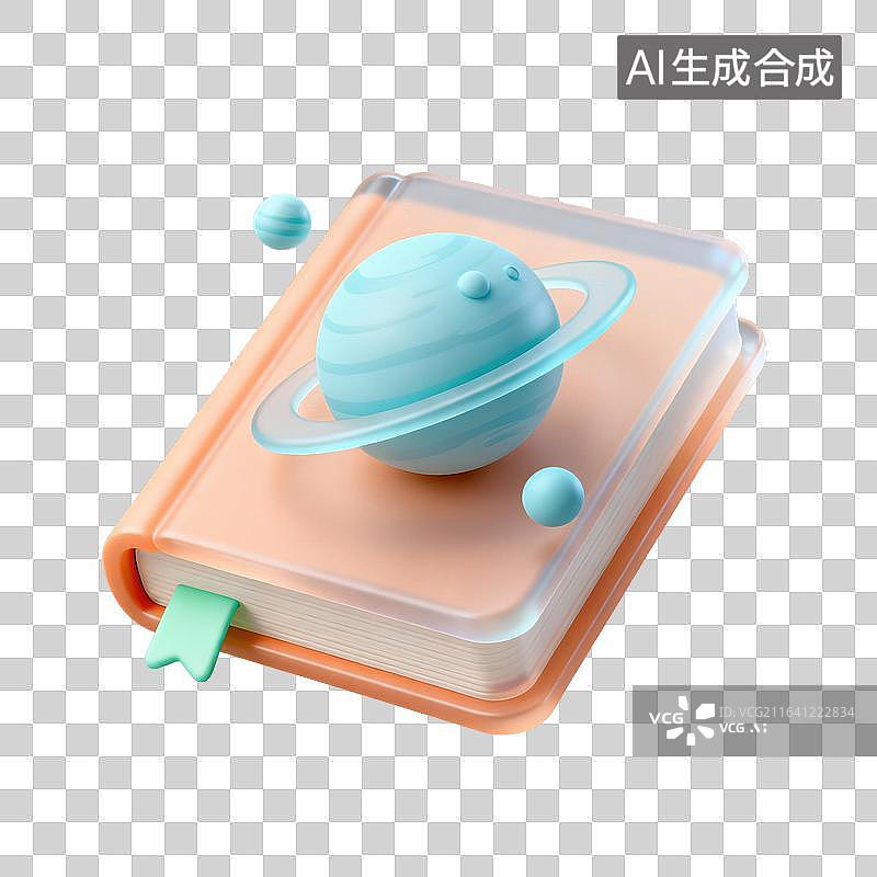 【AI数字艺术】3D磨砂玻璃材质书本封面行星模型天文元素图片素材