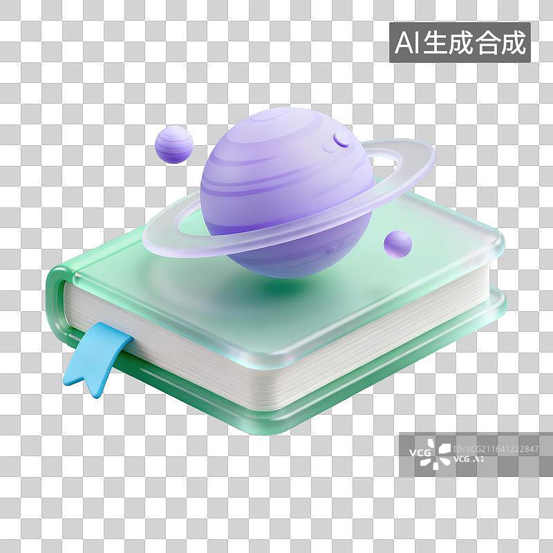 【AI数字艺术】3D磨砂玻璃材质书本封面行星模型天文元素图片素材