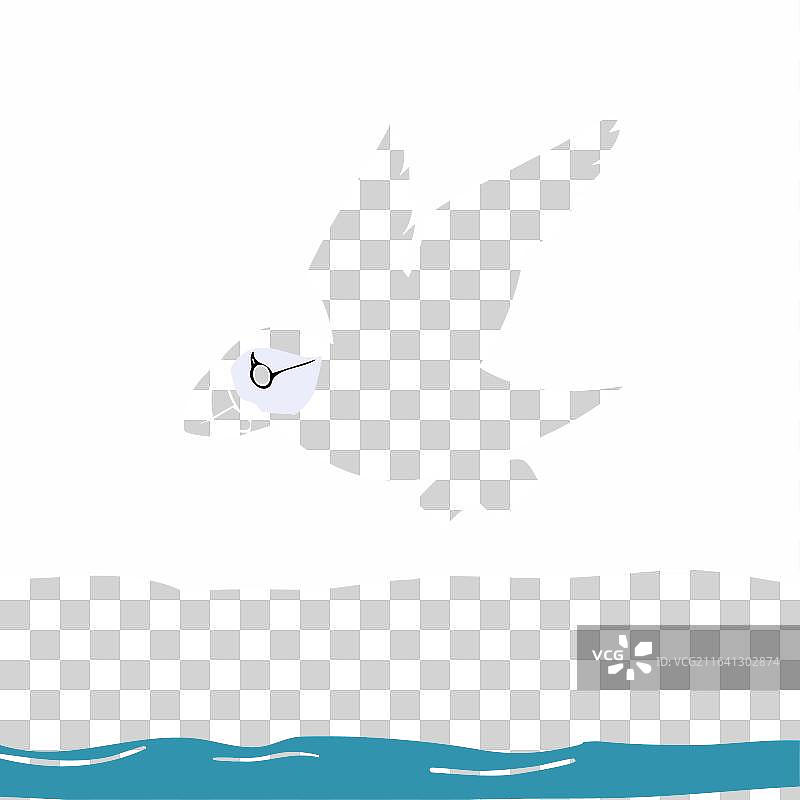 一只卡通海鹦在北极冰面上方飞翔图片素材