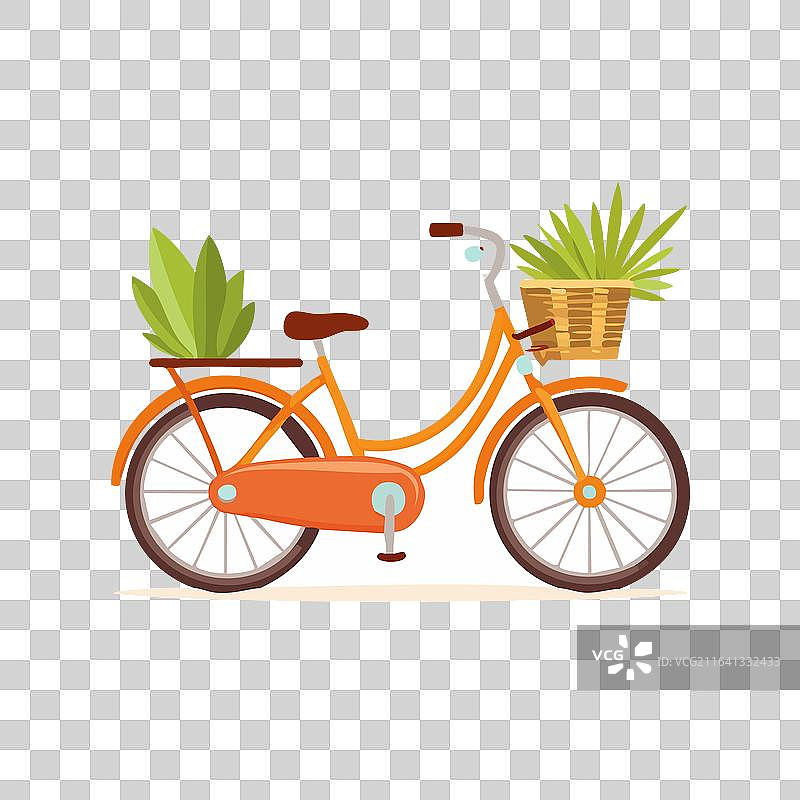 橙色带花篮的自行车，非常适合图片素材