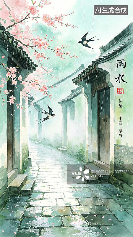 【AI数字艺术】国风水彩二十四节气插画图片素材